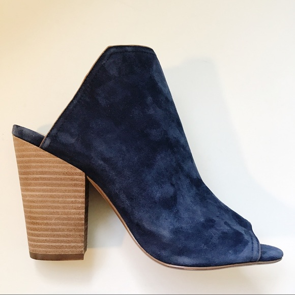Shoes - Blue Chunky heel open back boots with peep toe
